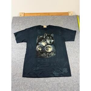 Vintage 90s The Mountain Tie Dye Wolf Graphic T-Shirt USA Made Short Sleeve